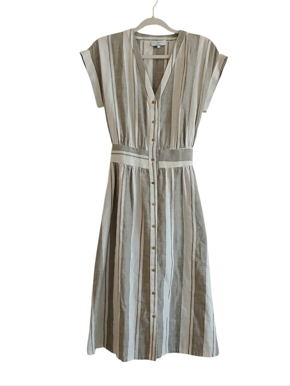 NWOT Opullence Paris Atelier 100% Linen Button Front Dress Women's S Stripe Midi